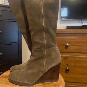 Franco Sarto Women’s Tall Suede 4” Wedge Heel Boots in Olive Green